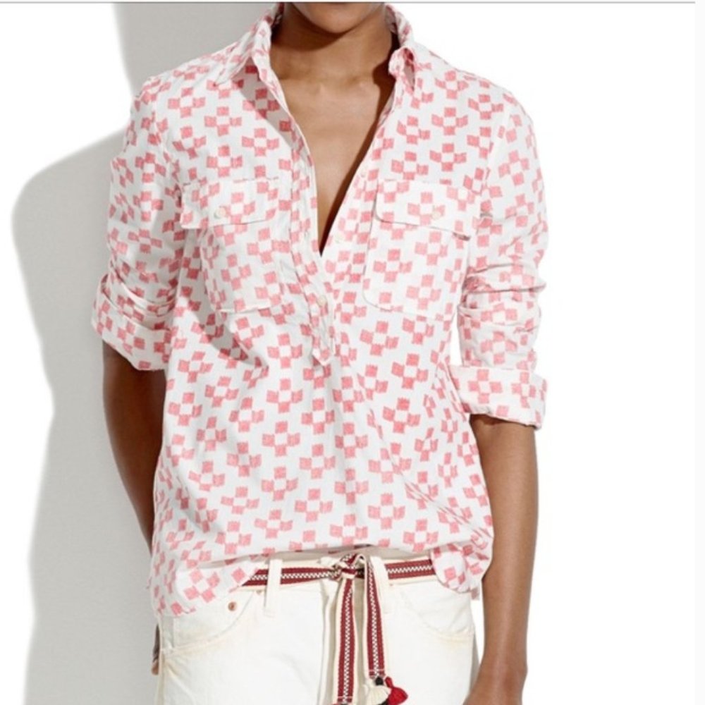 Madewell Ikat Popover Button Down in Red